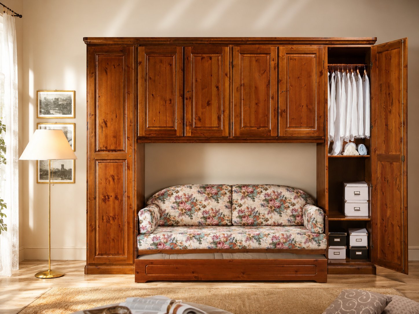 Ansamblu pat-dulap rustic