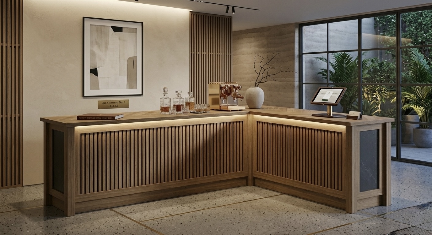 Bar comercial din stejar cu șipci verticale