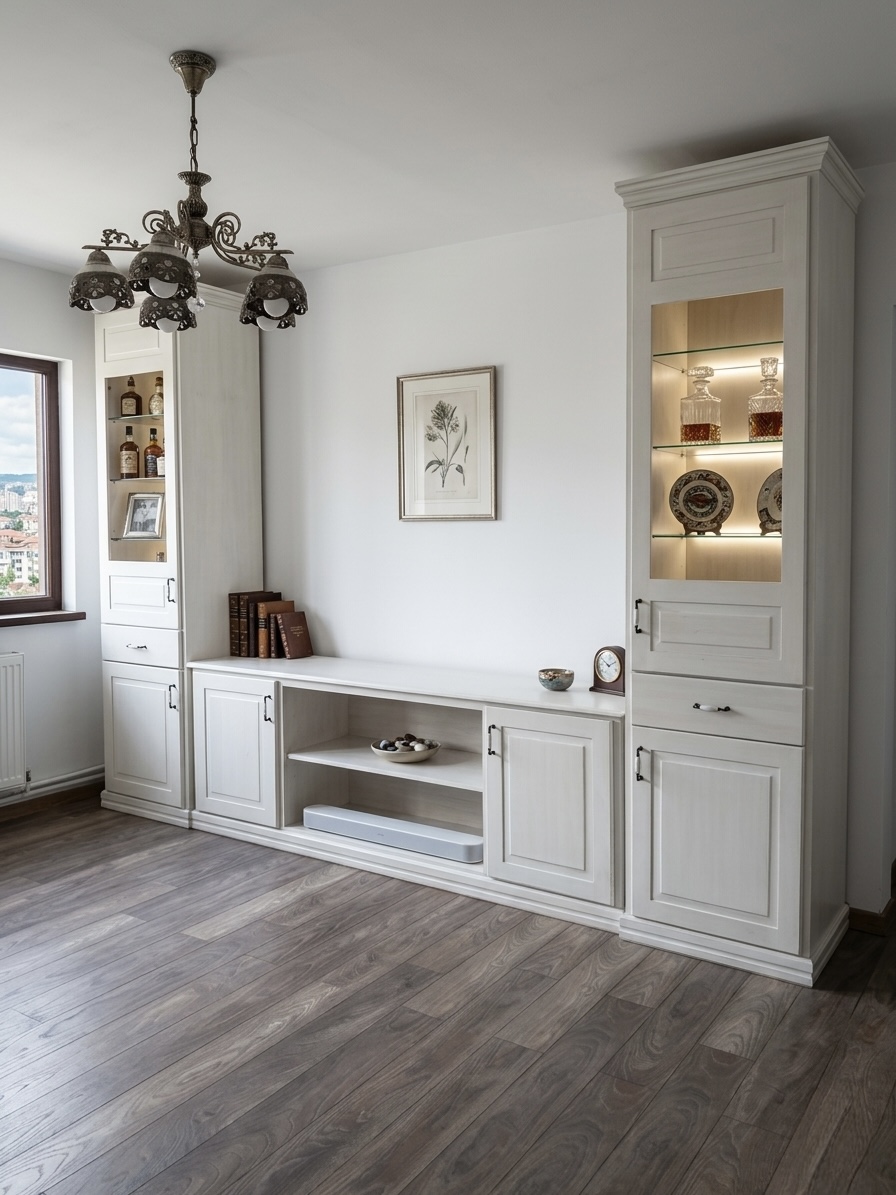 Ansamblu living mobilier alb patinat